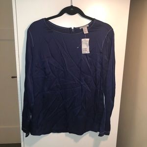 H&M Navy Blouse with White Stitching
